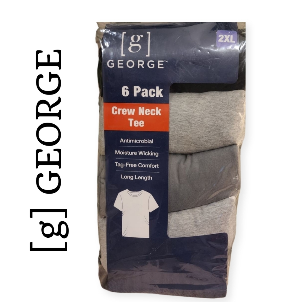 George Men's Assorted CrewT-Shirts, 6 Pack - Black/Grey Assorted Size 2XL - Picture 2 of 5